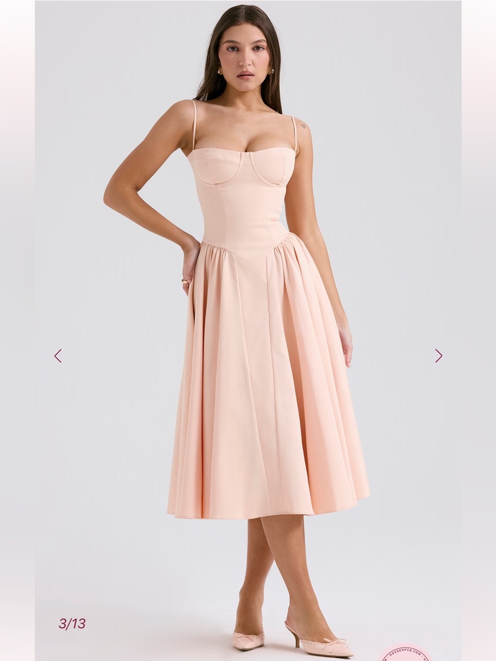 HOUSE OF CB Samaria Peach Parfait Twill Corset Midi Dress NWOT